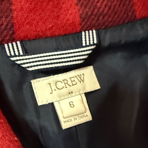 J. Crew Red and Black Plaid Pea Coat - Picture 3 of 4